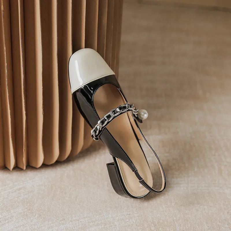 Contrast Round Toe Block Heel Mary Jane Shoes