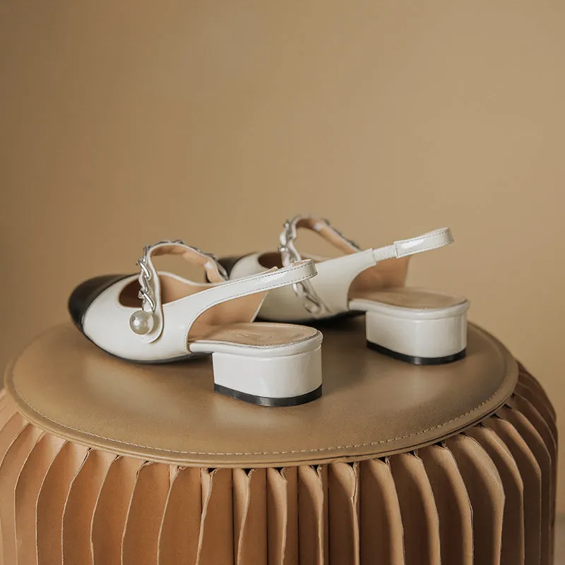 Contrast Round Toe Block Heel Mary Jane Shoes