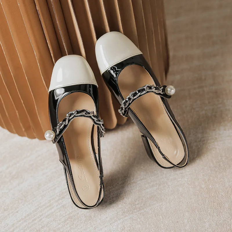 Contrast Round Toe Block Heel Mary Jane Shoes
