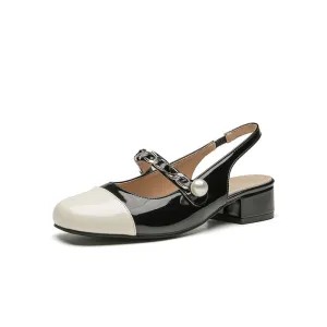 Contrast Round Toe Block Heel Mary Jane Shoes