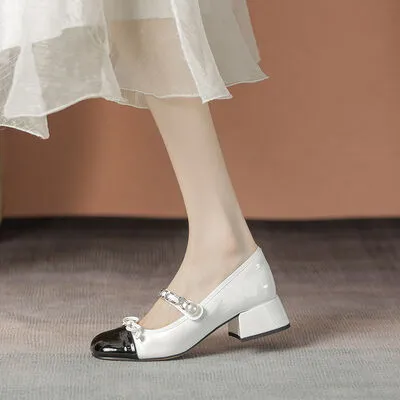 Contrast Square Toe Block Heel Mary Jane shoes