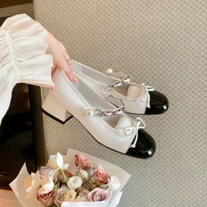 Contrast Square Toe Block Heel Mary Jane shoes