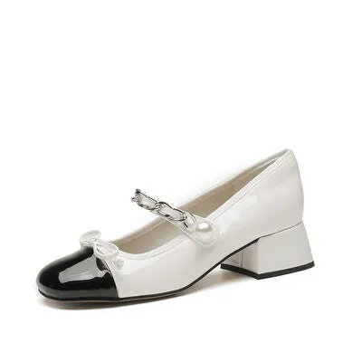 Contrast Square Toe Block Heel Mary Jane shoes