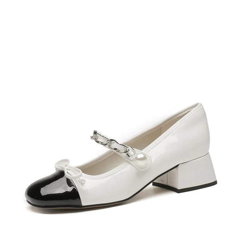 Contrast Square Toe Block Heel Mary Jane shoes