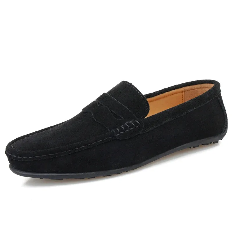 Cow Suede Slip On Men's Loafers Super Soft Genuine Leather Shoes For Men Plus Size 38-47 Driving Shoe Men Flats Casual Footwear