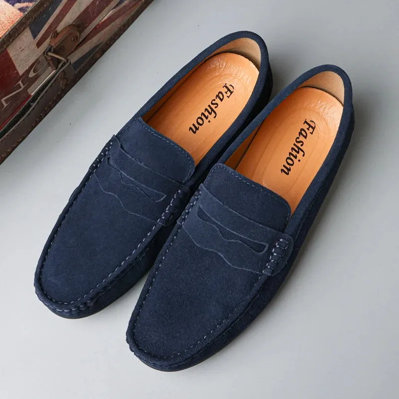 Cow Suede Slip On Men's Loafers Super Soft Genuine Leather Shoes For Men Plus Size 38-47 Driving Shoe Men Flats Casual Footwear
