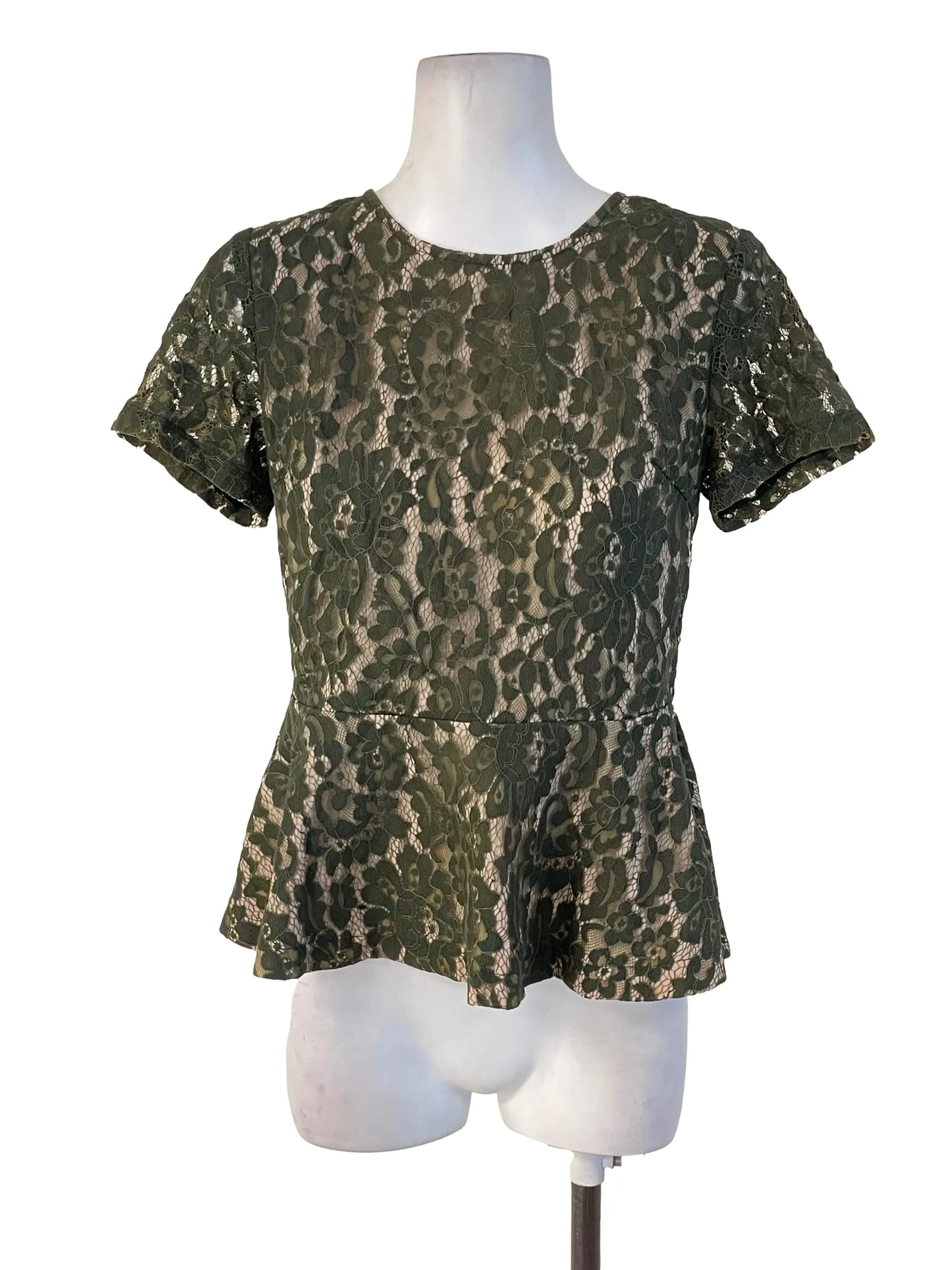 Crocodile Green Lace Peplum Top