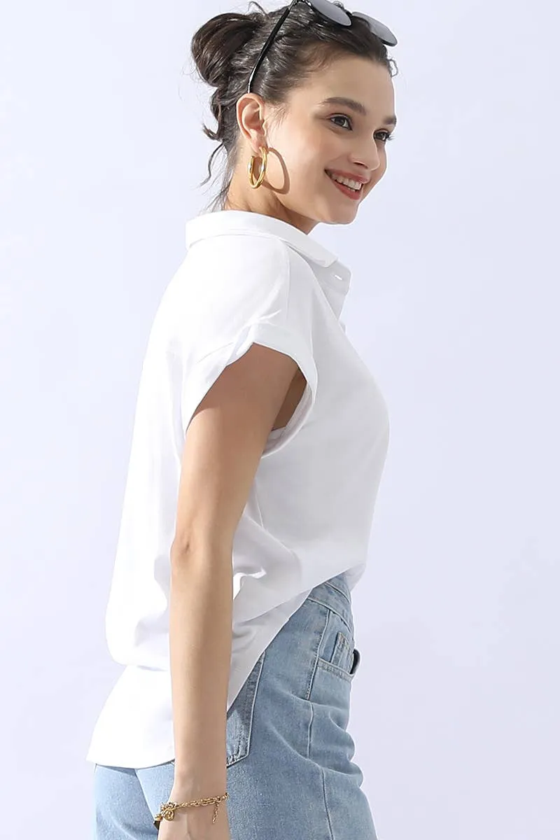 CWTTS698_JOHNNY COLLARS BUTTON CLOSER SHORT SLEEVE TOP: AQUA / (S) 1