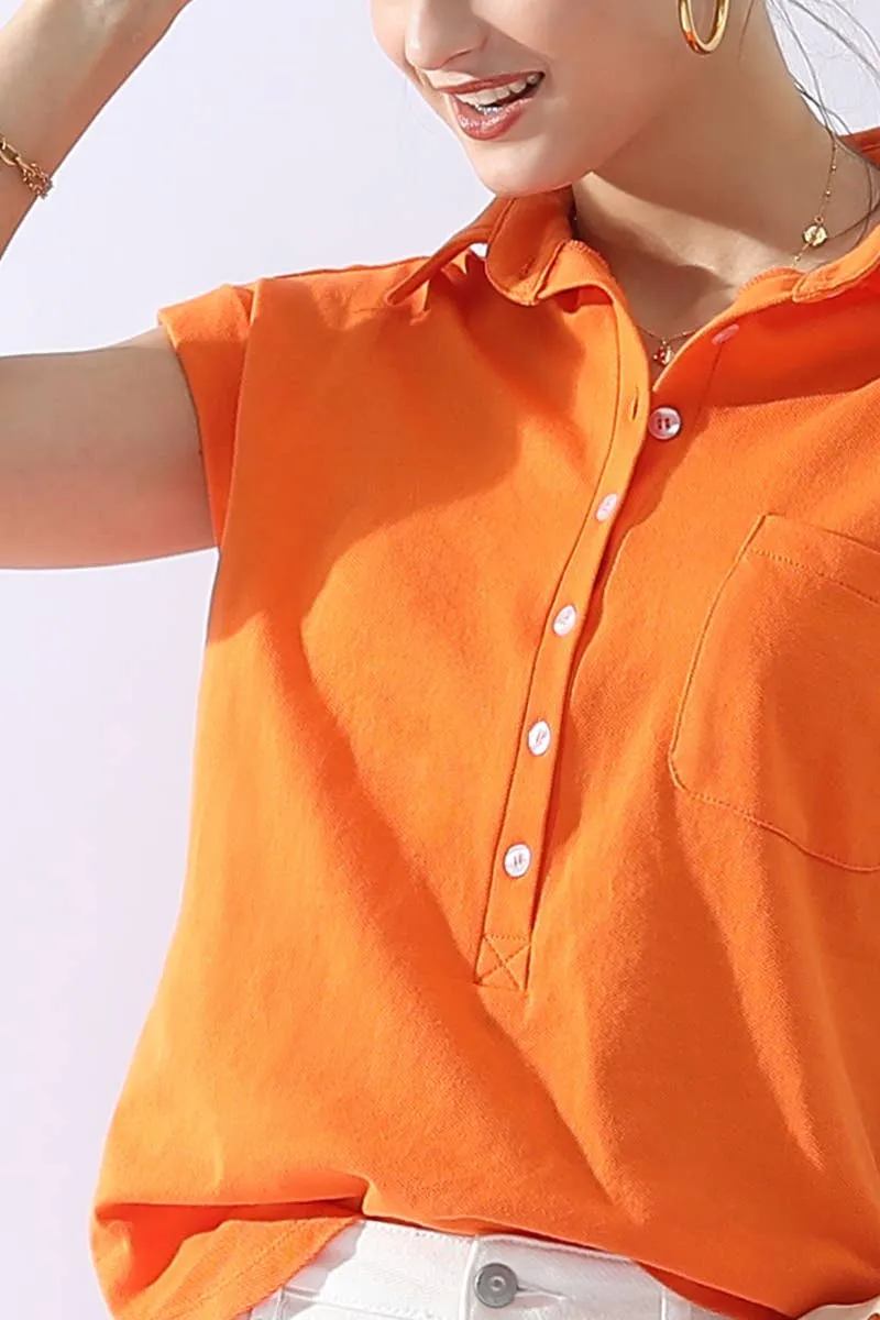 CWTTS698_JOHNNY COLLARS BUTTON CLOSER SHORT SLEEVE TOP: AQUA / (S) 1