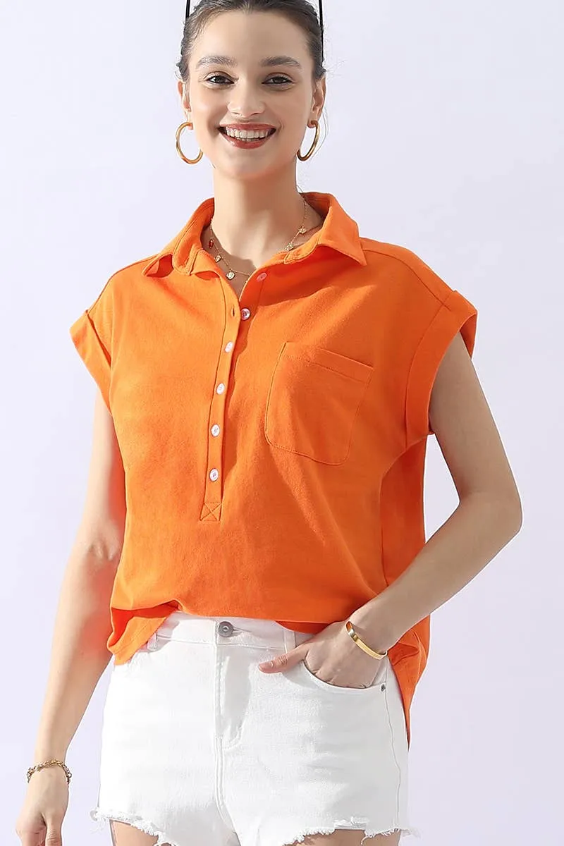 CWTTS698_JOHNNY COLLARS BUTTON CLOSER SHORT SLEEVE TOP: AQUA / (S) 1