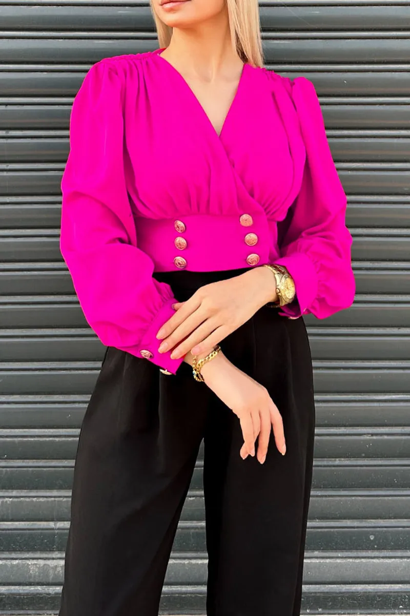 Daily Elegant Buttons V Neck Blouses(3 Colors)