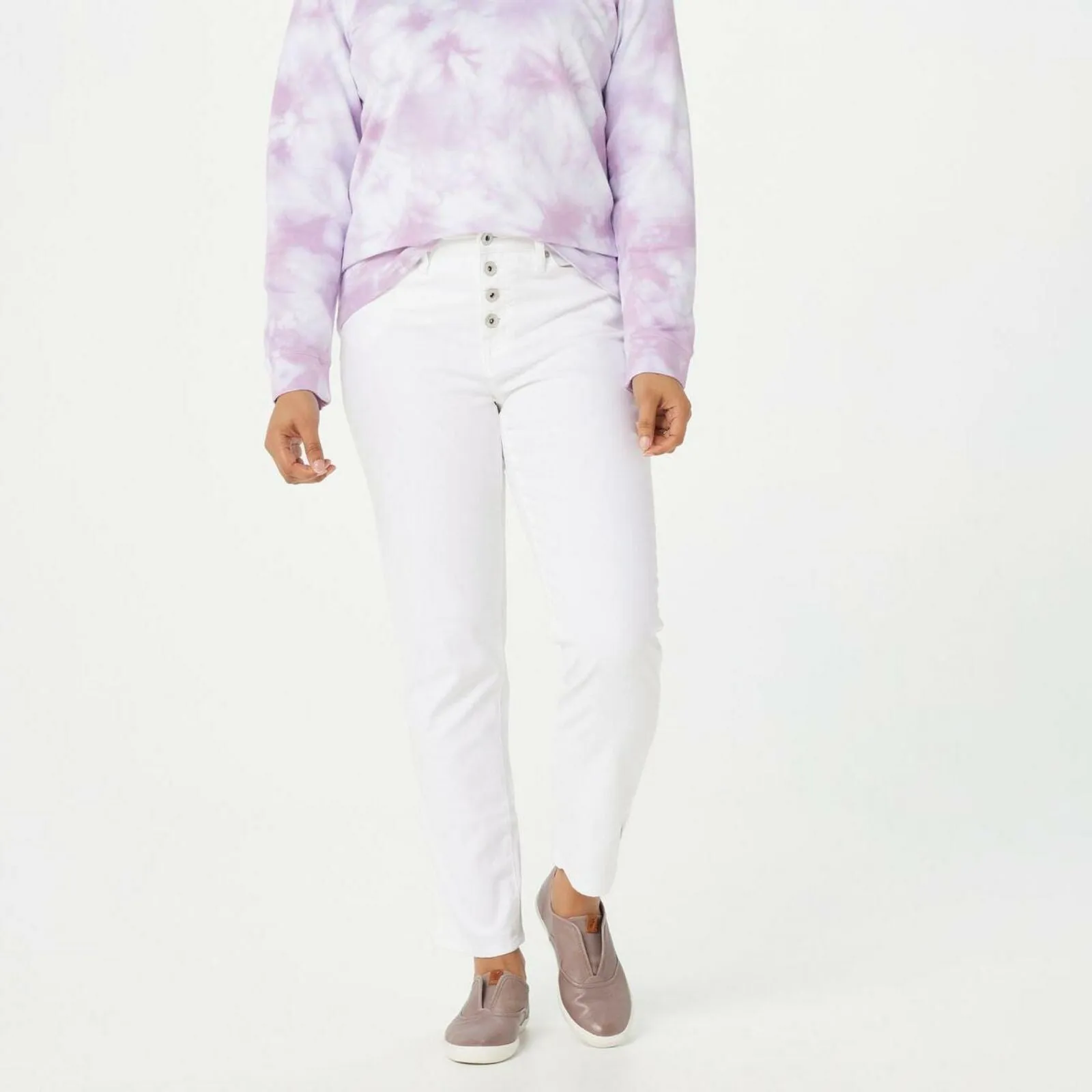 Denim & Co. Women's Slim Ankle Jeans With Button Fly White 10