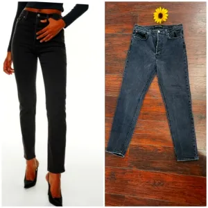 DENIM FORUM BLACK THE YOKO HIGH RISE SLIM JEANS #28