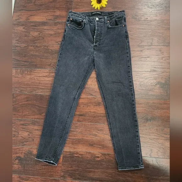 DENIM FORUM BLACK THE YOKO HIGH RISE SLIM JEANS #28