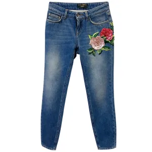 Dolce & Gabbana Exclusive Blue Multi Floral Embroidered Jeans
