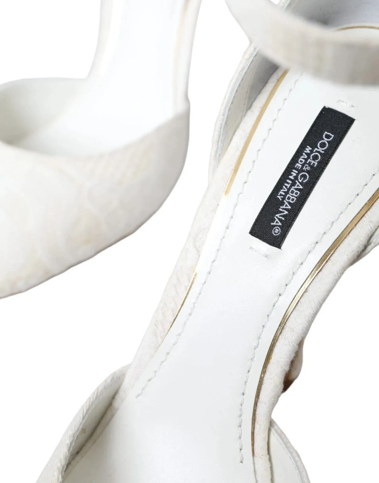 Dolce & Gabbana White Floral Jacquard Mary Janes Heels Pumps Shoes