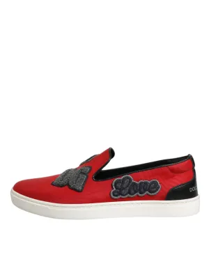 Dolce&Gabbana Men Red Loafers Leather Nylon Low Top Flat Sneakers Shoes Sz EU 40