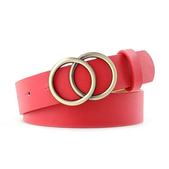 Double Ring Women Belt Fashion Waist Belt PU Leather Metal Buckle Heart Pin Belts For Ladies Leisure Dress Jeans Wild Waistband