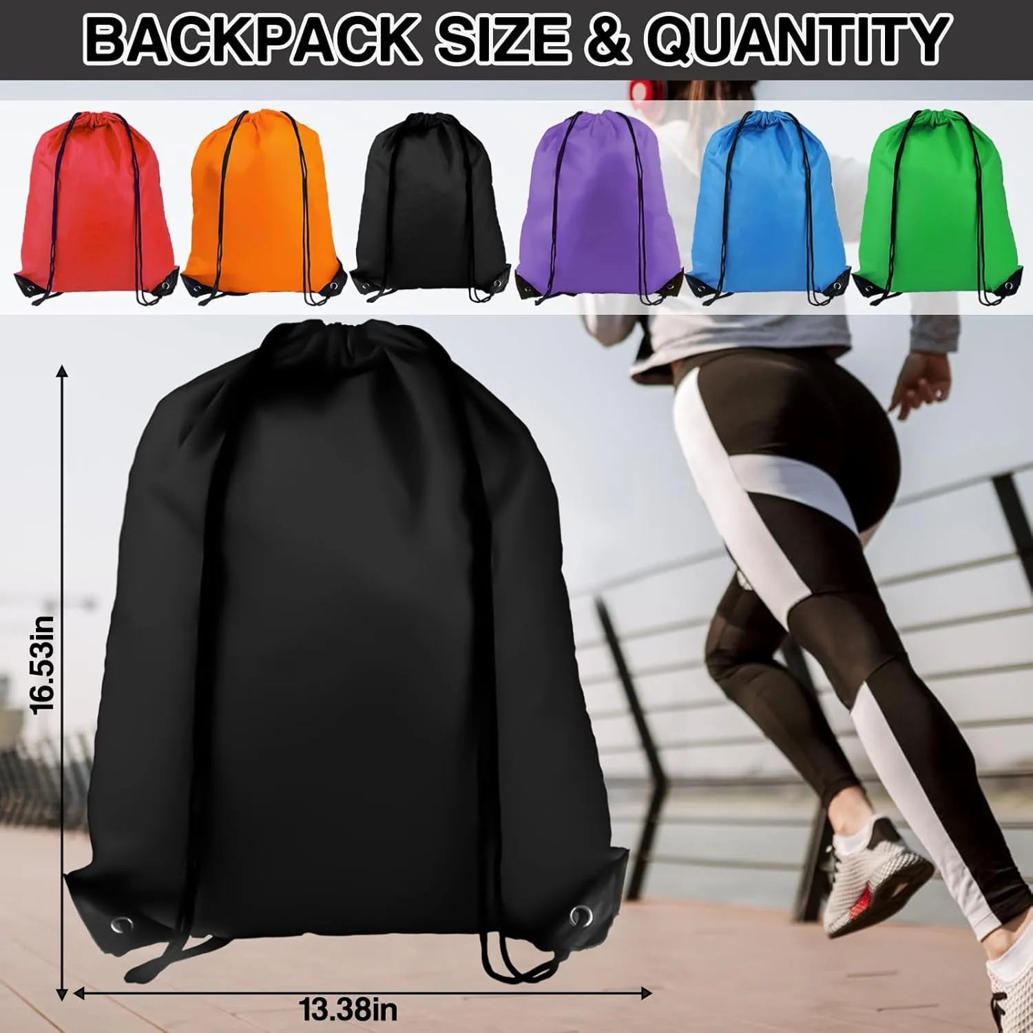 Drawstring Backpack 6 Colors Drawstring Bags, Draw String Back Bag Drawstring Bags Bulk for Sports, Gym, Travel, Swimming, Beach (6 PACK)