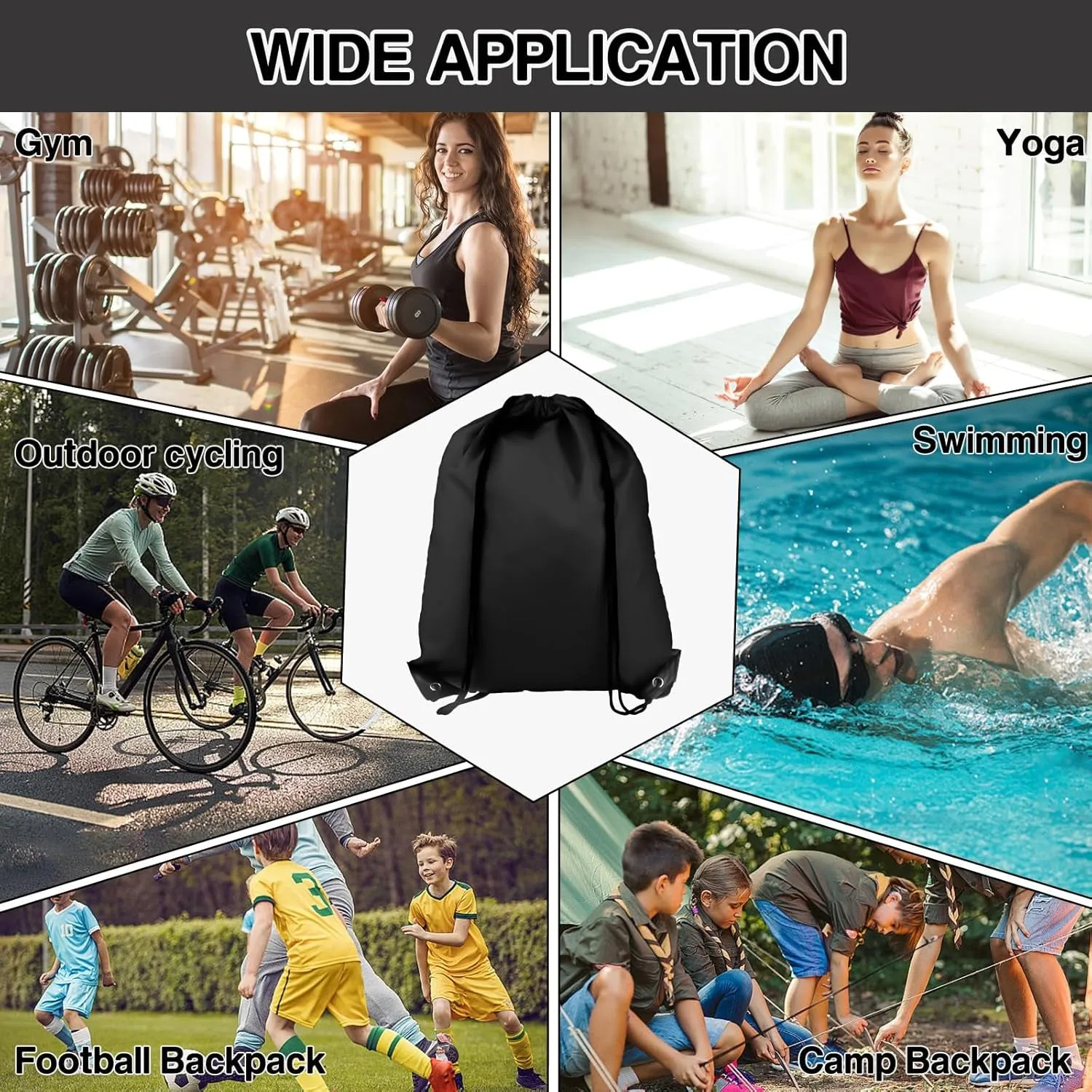 Drawstring Backpack 6 Colors Drawstring Bags, Draw String Back Bag Drawstring Bags Bulk for Sports, Gym, Travel, Swimming, Beach (6 PACK)