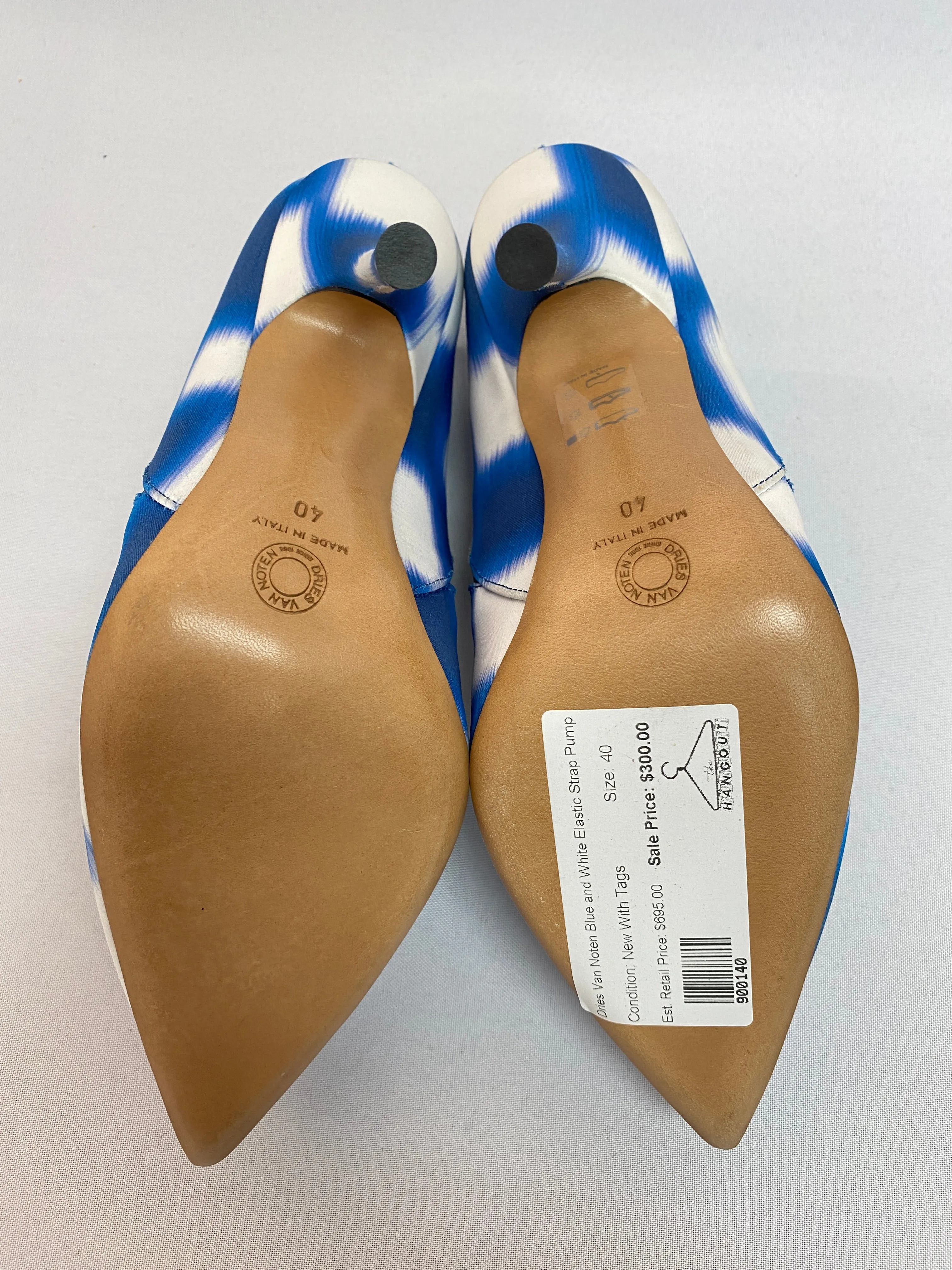Dries Van Noten Blue and White Elastic Strap Pump