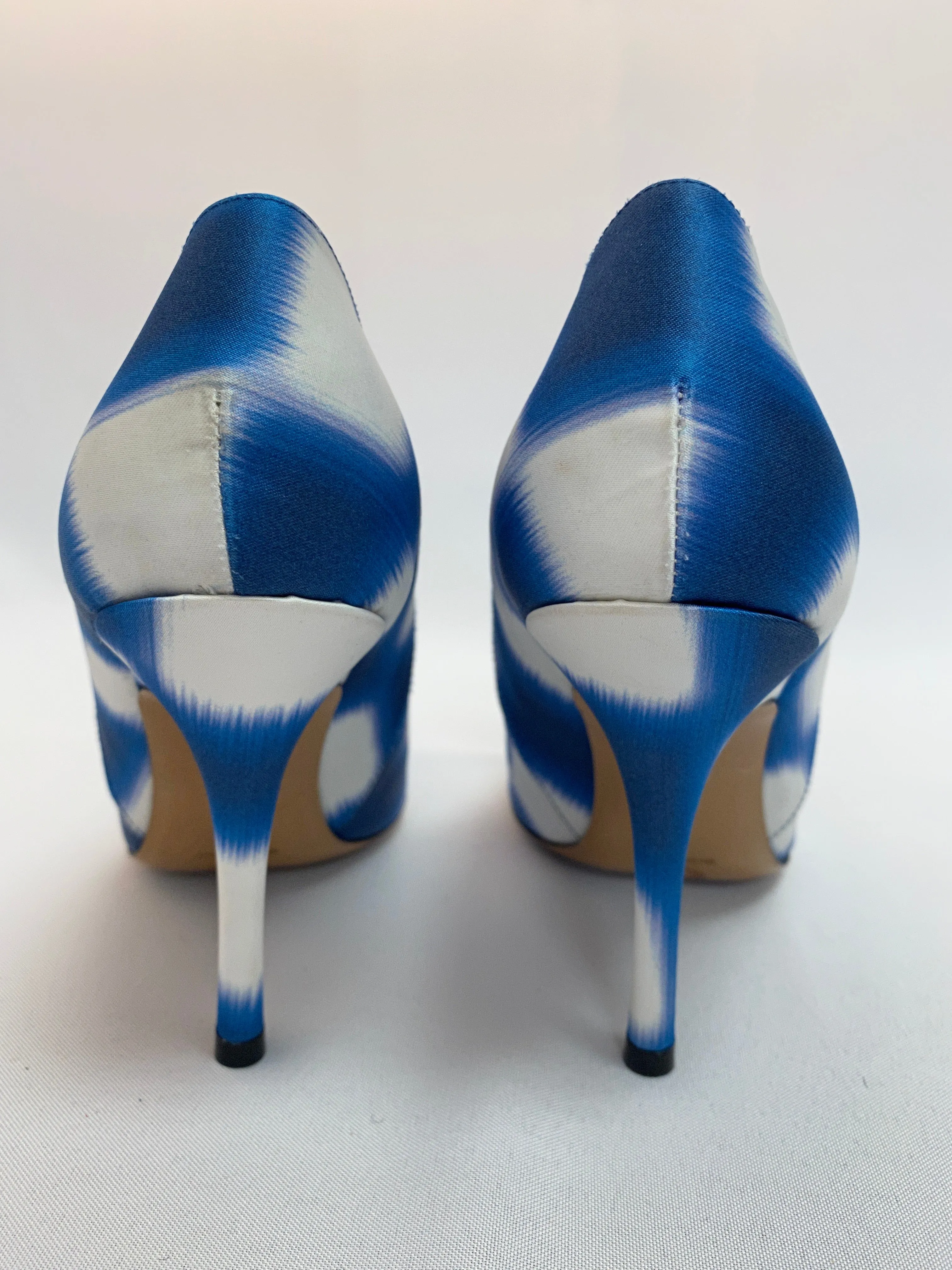 Dries Van Noten Blue and White Elastic Strap Pump