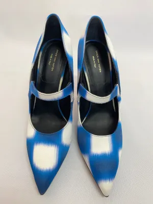 Dries Van Noten Blue and White Elastic Strap Pump