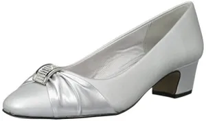 Easy Street Women's Eloise Pump, Silver Satin/Silver with Easy Flex Dance Sole, 8 X-Wide