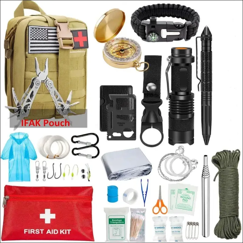 Edc survival kit gear tool kit 47 in 1 emergency sos survival tools emergency blanket tactical pen