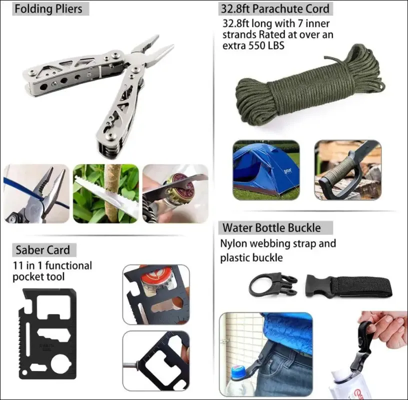 Edc survival kit gear tool kit 47 in 1 emergency sos survival tools emergency blanket tactical pen