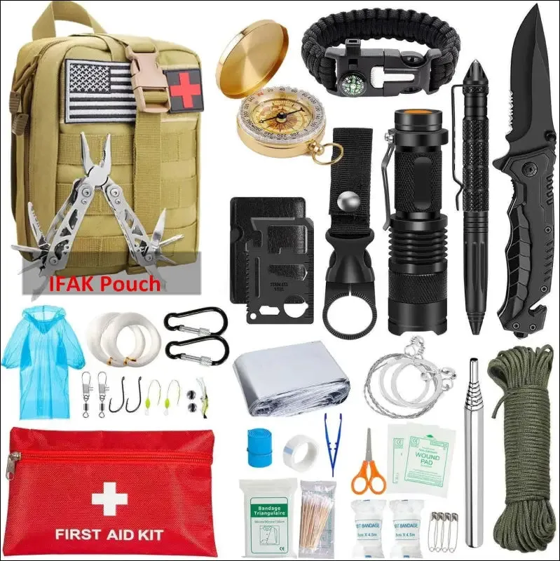 Edc survival kit gear tool kit 47 in 1 emergency sos survival tools emergency blanket tactical pen