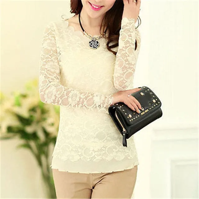 Elegant Crochet Openwork Lace Patchwork Blouses