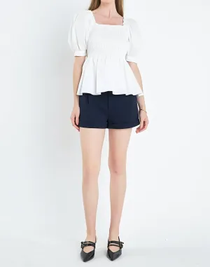 English Factory - Bow Puff Sleeve Peplum Top