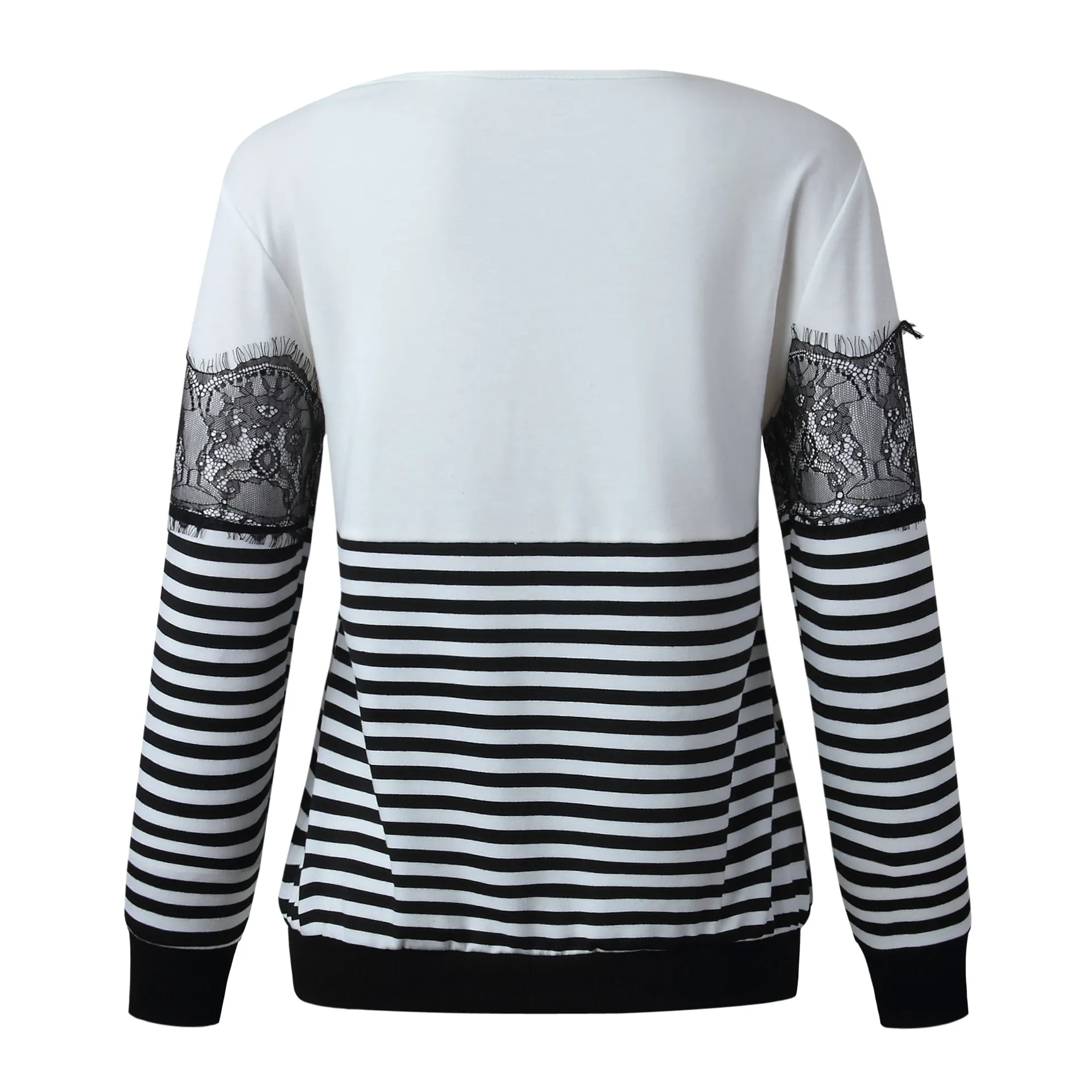 Fashion Striped Lace Long Sleeve Blouse Sweatshirt
