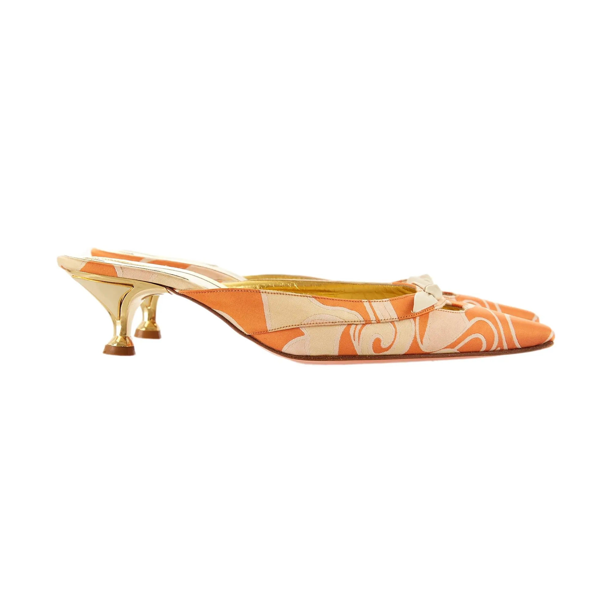 Fendi Orange Wave Print Kitten Heels