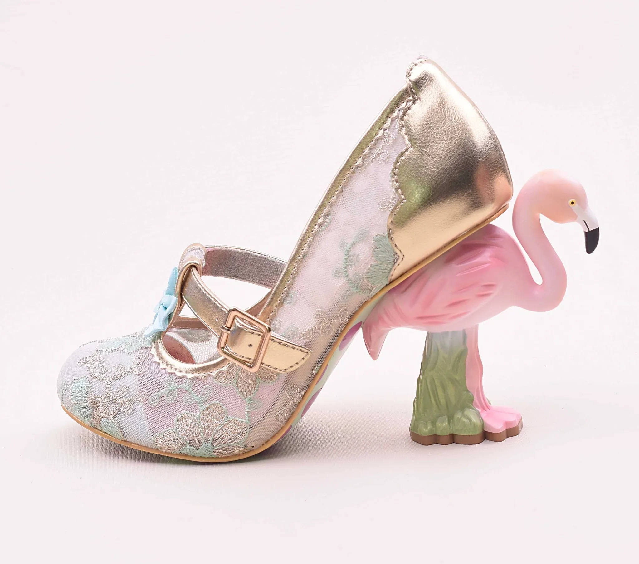 Flamingo-Heel Embroidered Mary Jane Shoes