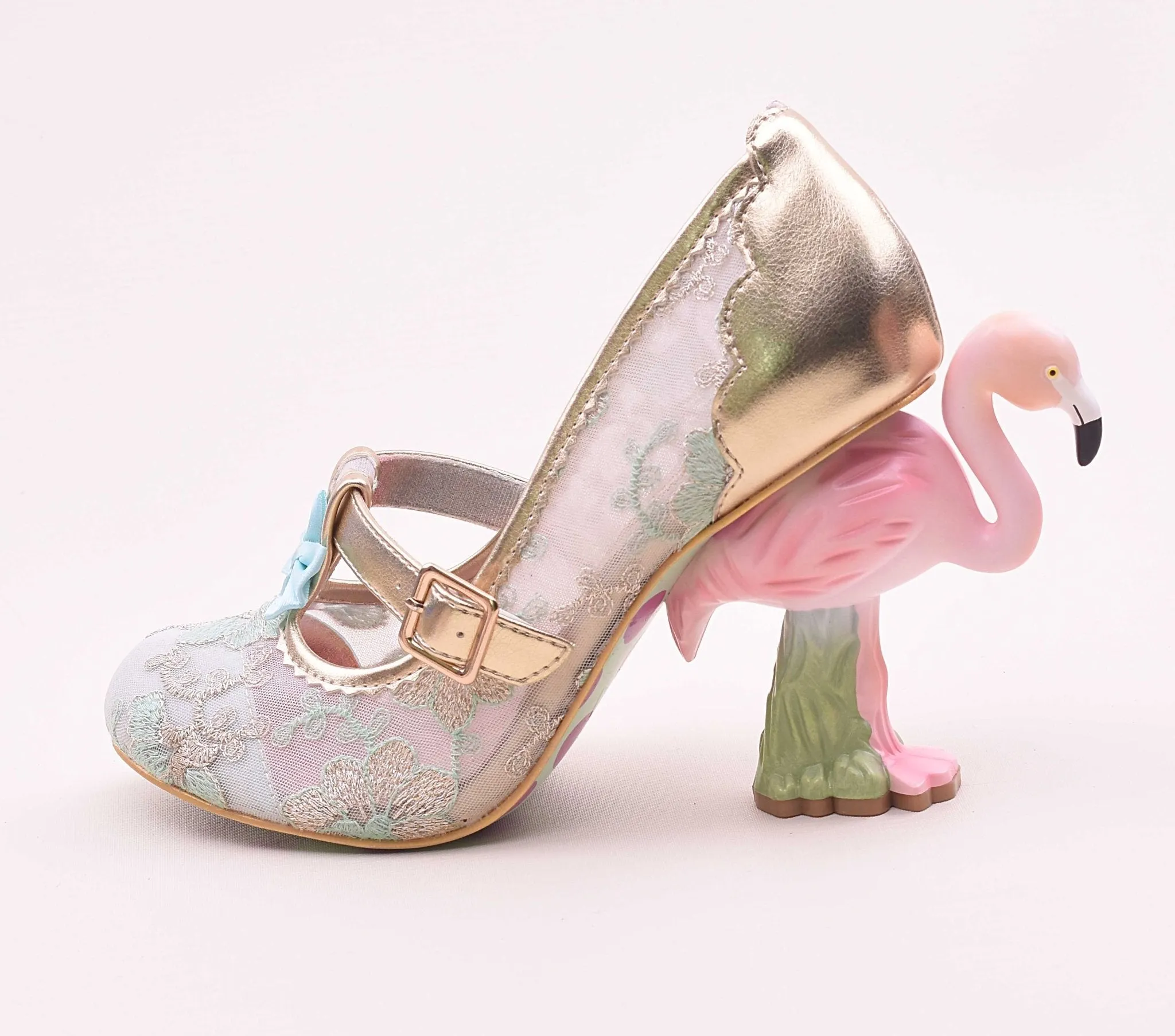 Flamingo-Heel Embroidered Mary Jane Shoes