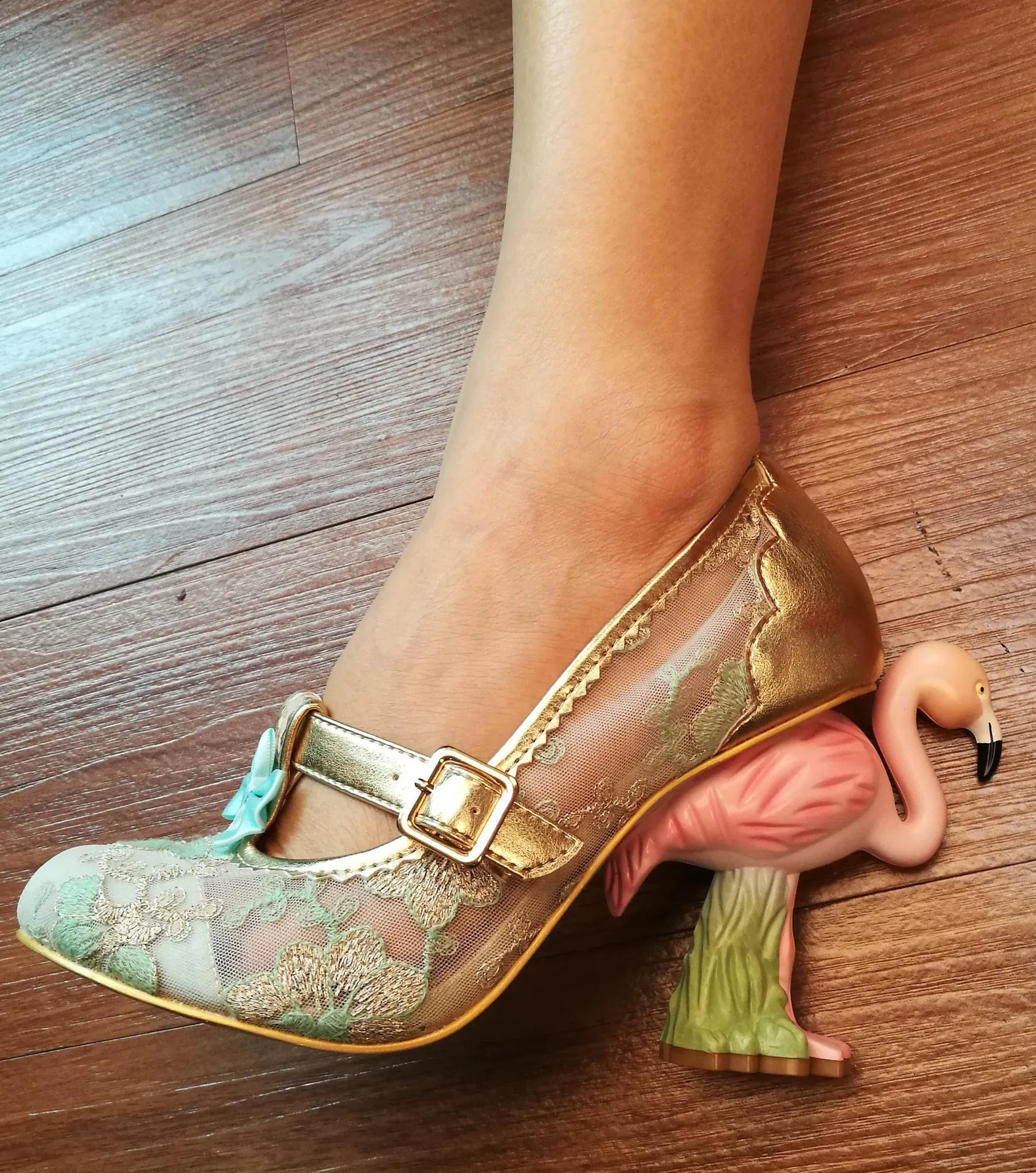 Flamingo-Heel Embroidered Mary Jane Shoes