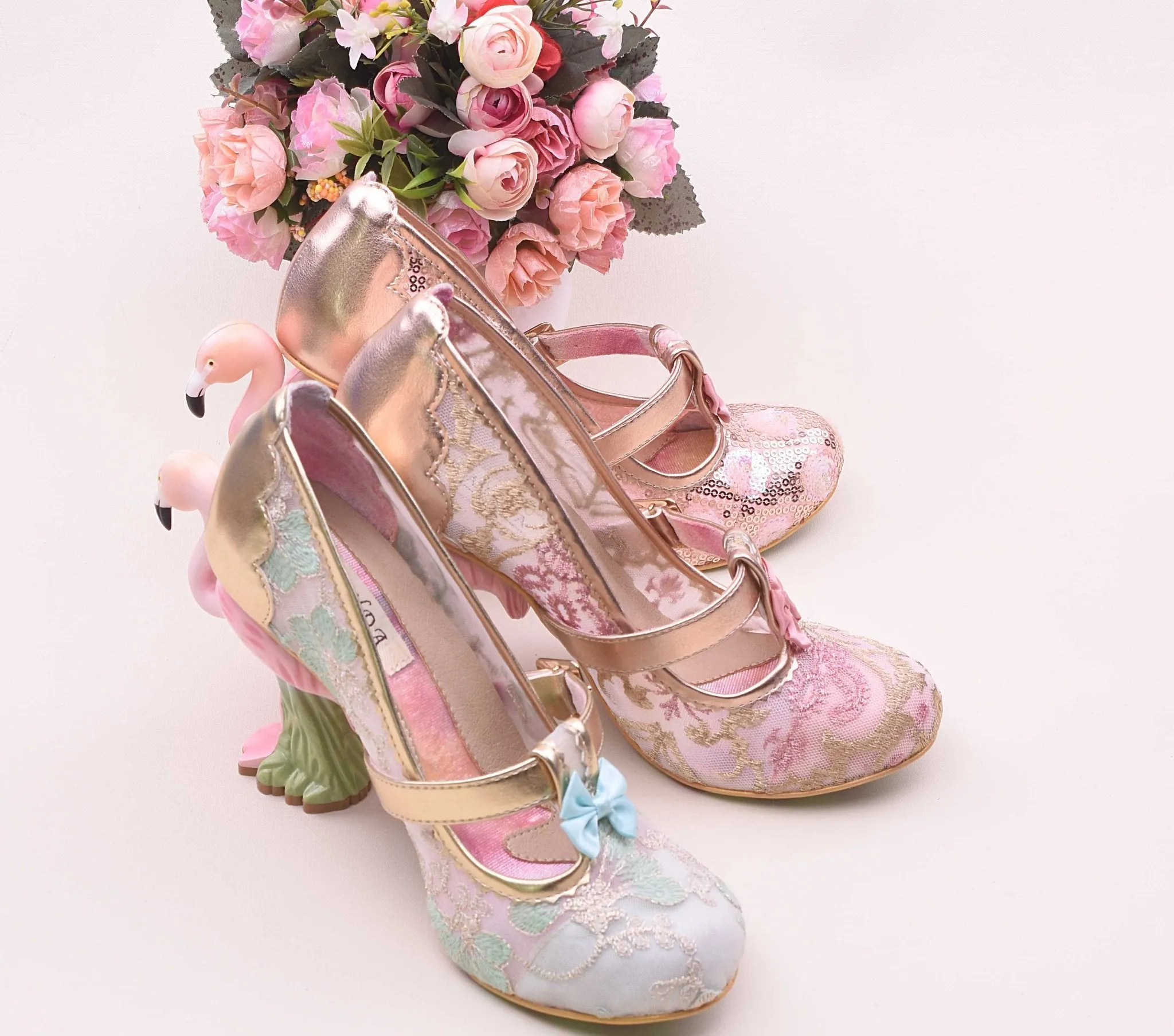 Flamingo-Heel Embroidered Mary Jane Shoes