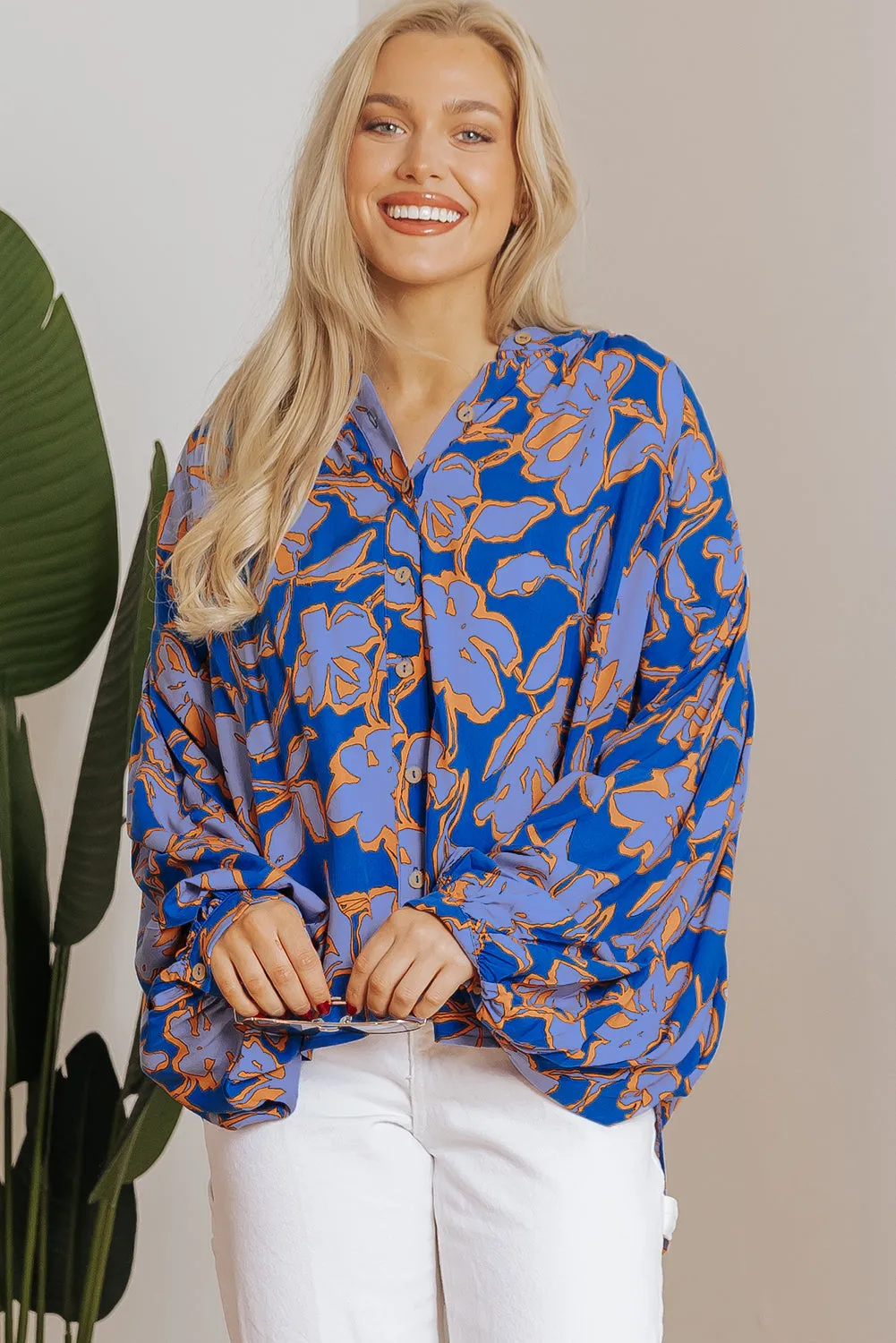 Floral Batwing Sleeve Loose Fit Shirt