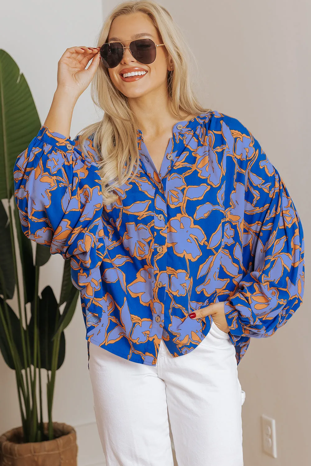 Floral Batwing Sleeve Loose Fit Shirt