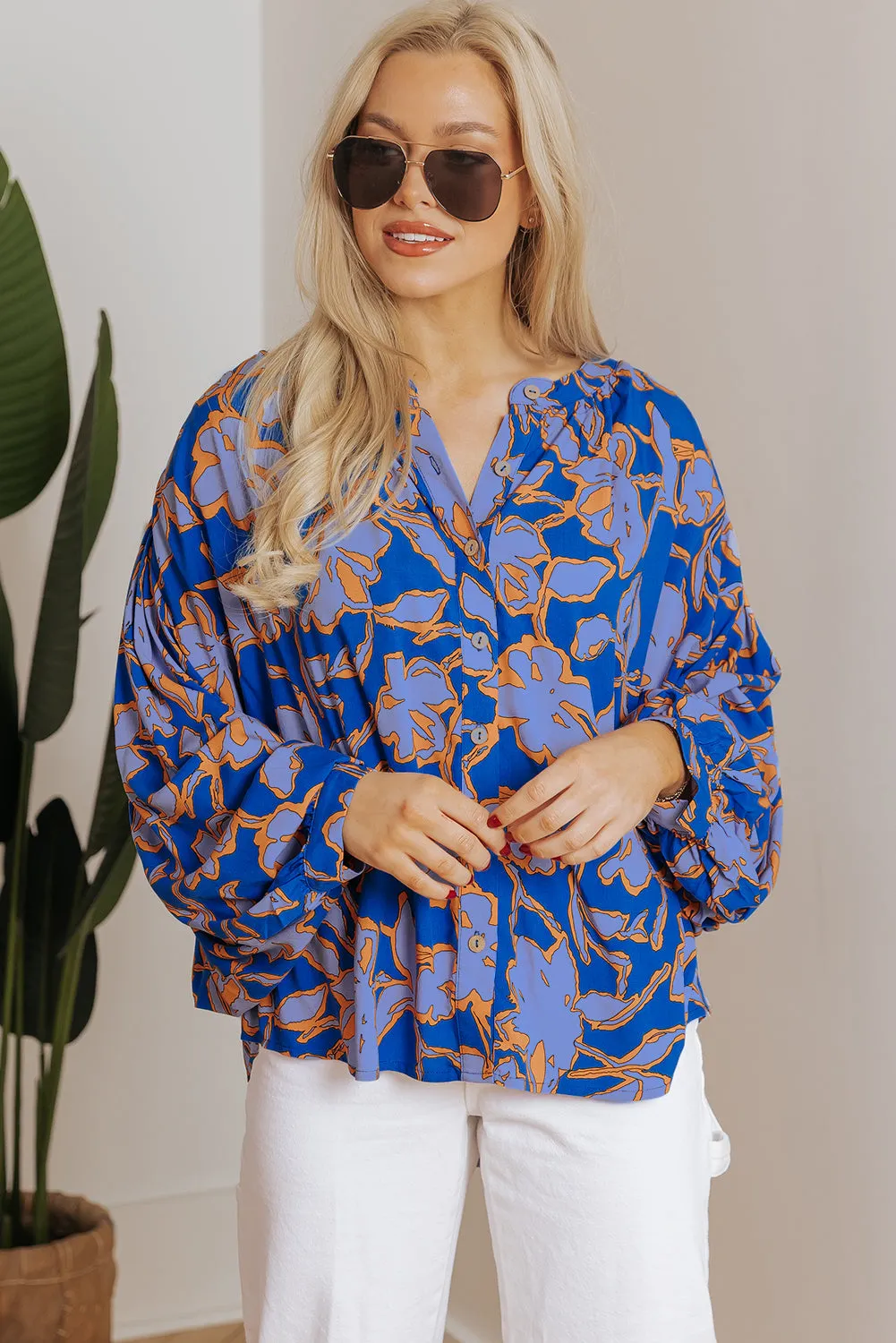 Floral Batwing Sleeve Loose Fit Shirt