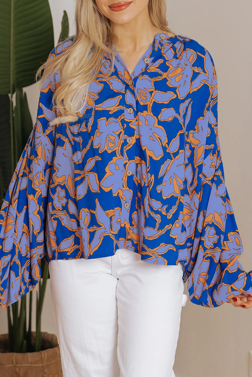 Floral Batwing Sleeve Loose Fit Shirt