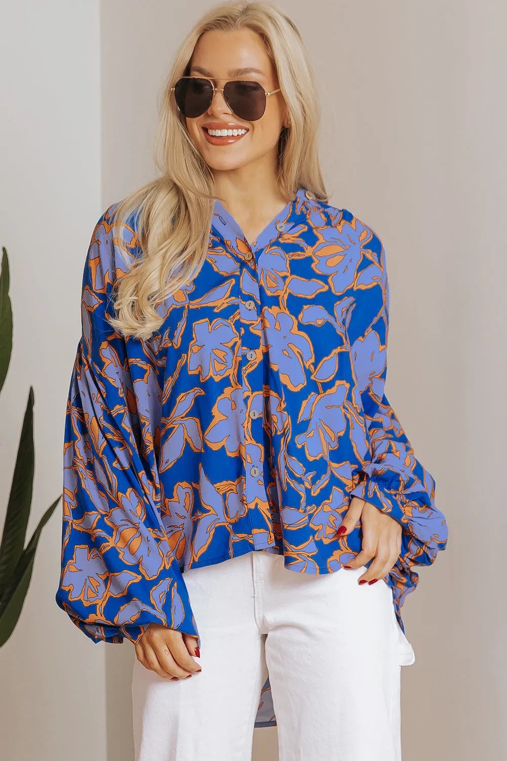 Floral Batwing Sleeve Loose Fit Shirt