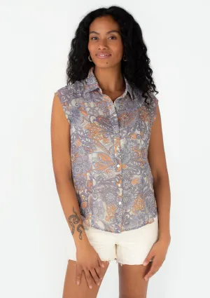 Floral Cap Sleeve Button Down Collared Blouse