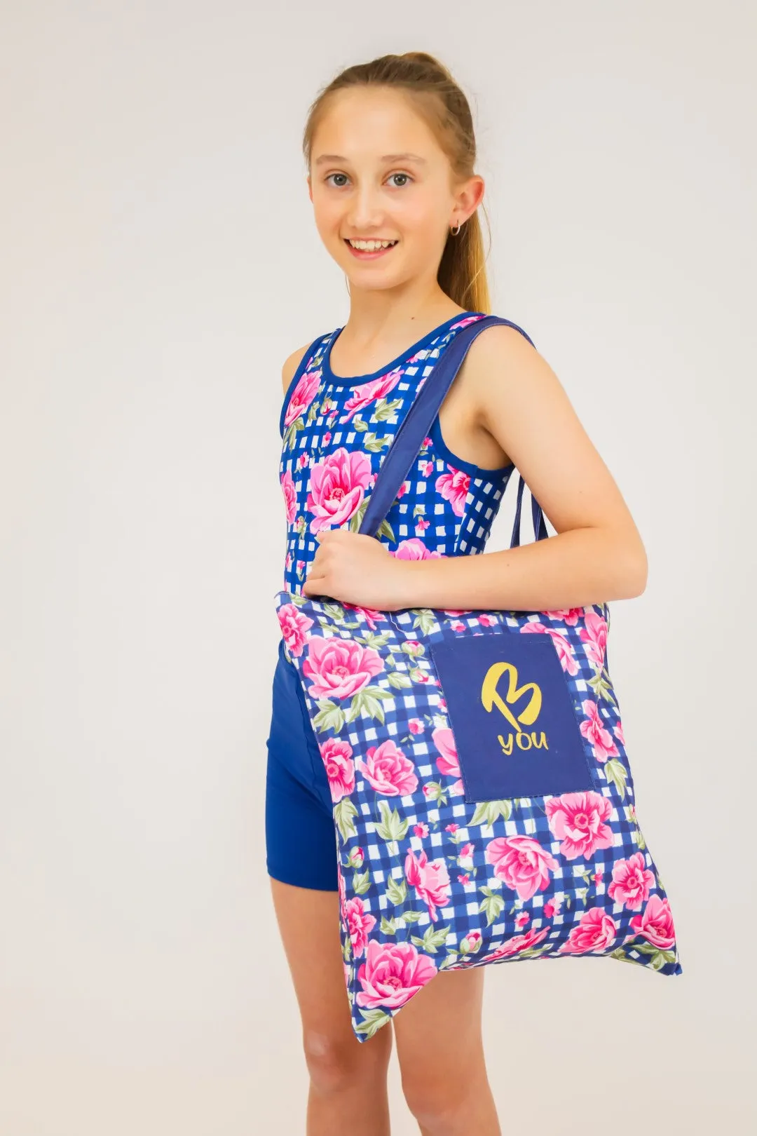 Floral Check - Canvas Tote Bag - Reversible