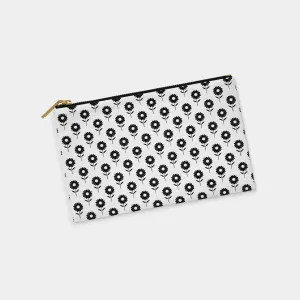 Flower Block Print Black Personalized Zipper Pouch (on white)