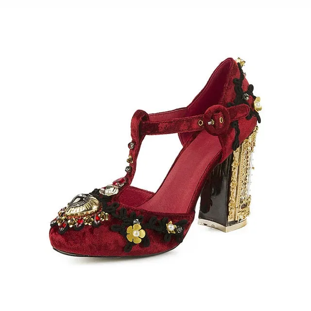 flower shoes wedding 2019 luxury shoes women designers crystal rhinestone open heels metal T-strap party pumps FT622