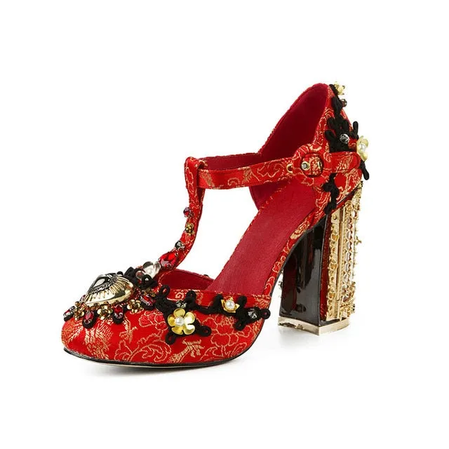 flower shoes wedding 2019 luxury shoes women designers crystal rhinestone open heels metal T-strap party pumps FT622