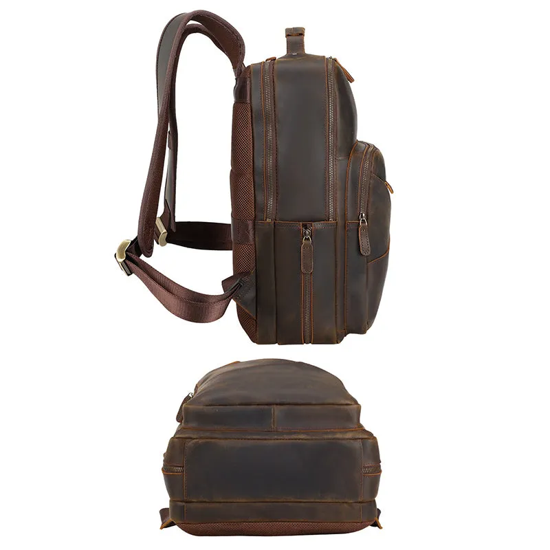 Full Grain Leather backpack Mens Crazy Horse Laptop Backpack Handmade Retro Large Leather Travel Backpacks For Mens